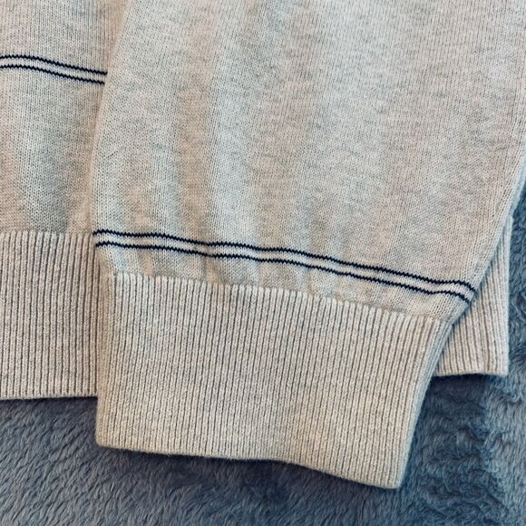 Nautica VNeck Sweater Logo XL Striped Cream Black 100% Cotton Preppy Casual - Picture 7 of 7